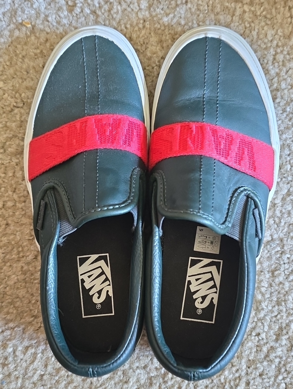 Vans Kids Green Slip-On Sneakers with Red Strap
